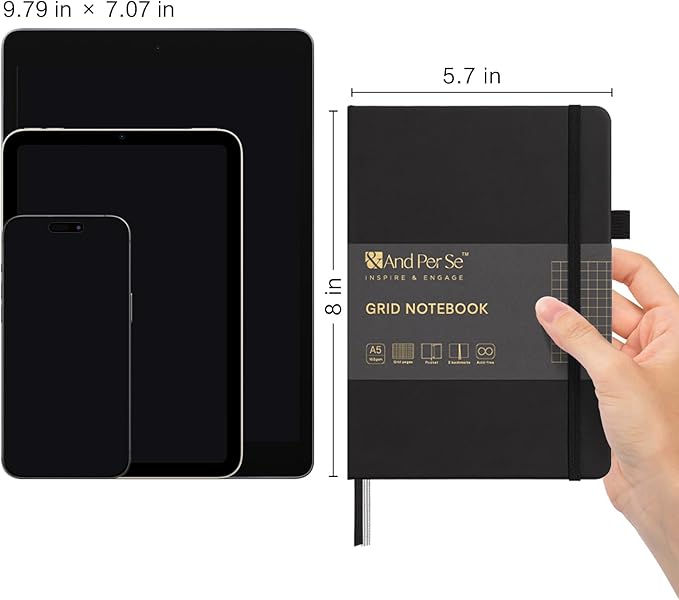 &And Per Se Graph Journal Notebook, 160 Pages, 5.7 x 8 inches College Ruled Thick Paper Notebook Journals for Writing, Grid Hardcover Notebook(1 Pack, black)