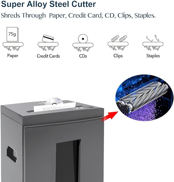 WOLVERINE 10-Sheet Super Micro Cut High Security Level P-5 Heavy Duty Paper/CD/Card Ultra Quiet Shredder for Home Office by 60 Mins Running Time and 6 Gallons Pullout Waste Bin SD9612 (Grey ETL)