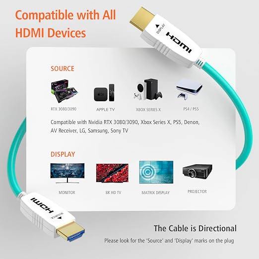 RUIPRO 8K Fiber Optic HDMI 2.1b Cable 130 Feet 48Gbps 8K60Hz 4K120Hz Dynamic - Image 5