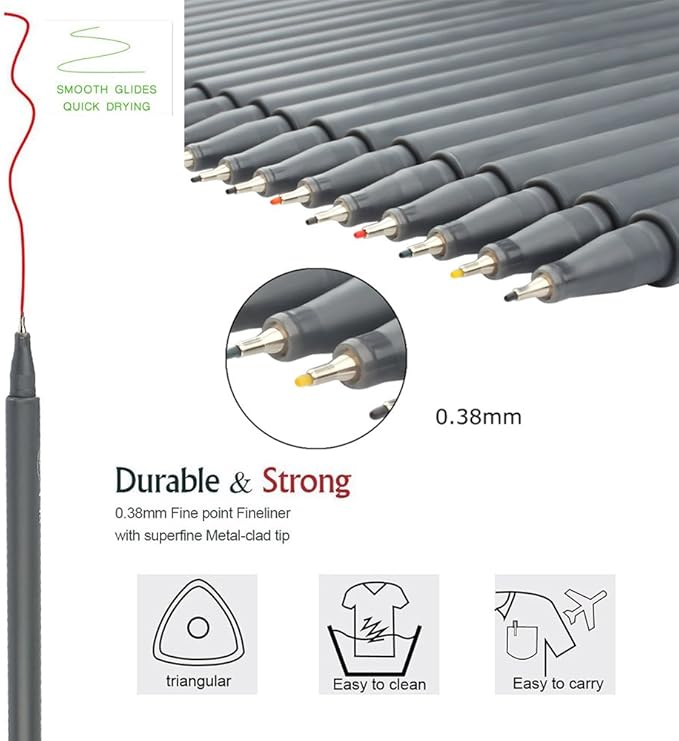 Taotree 24 Fineliner Color Pens, Fine Line Colored Sketch Writing Drawing Pens for Journaling Planner Note Taking Adult Coloring Books, Porous Fine Point Markers, School Office Teacher Art Supplies