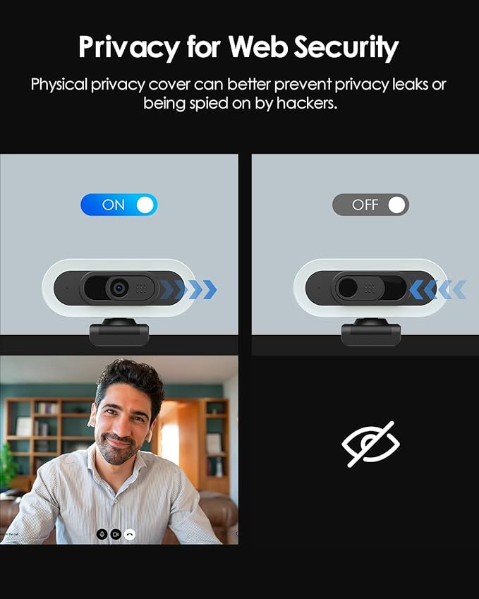 2K 50FPS Webcam for PC/Mac, Computer Camera with Fill RGB Lights, 2 Noise-Canceling Microphone, Autofocus and Tripod for Meeting, Live Streaming, Video Calls, Gaming, Works with Zoom, Skype, Teams