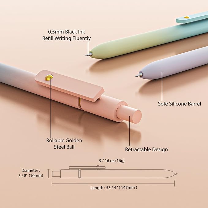 6pcs Gel Pens,0.5mm Fine Point Black Ink Pens With Smooth Writing,Premium Cute Rolling Ball Pastel Aesthetic Comfort Grip for School Office Supplies