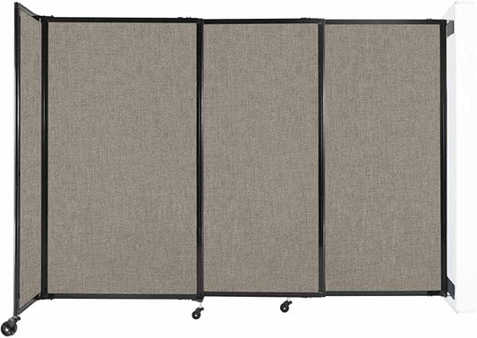 Wall-Mounted Sliding StraightWall Room Divider | Adjustable Widths | Locking Wheels | Room Separator | Up to 7'2" Wide x 5' Tall Warm Pebble Fabric Panels