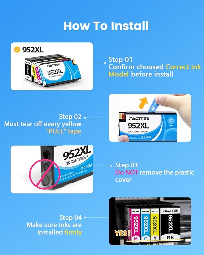 952XL Ink Compatible for Hp 952XL Ink Cartridges Combo Pack 952 XL Work for Hp Officejet Pro 8710 8702 7720 7740 8700 8715 8210 Printers (Black/Cyan/Magenta/Yellow)
