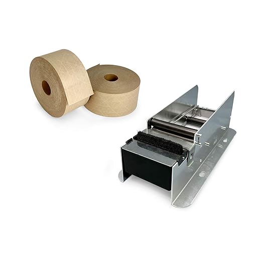 IDL Packaging Dispenser with 2 Rolls of Reinforced Water-Activated Kraft Gummed Tape, Water Reservoir & Moister Brush
