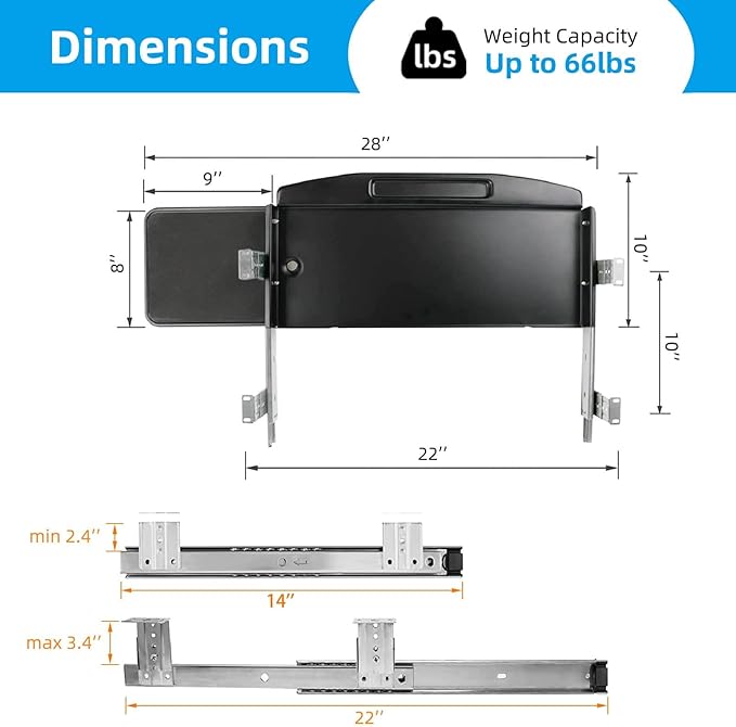 Solid Steel Under Desk Keyboard Tray Slide Out with 360° Rotating Mouse Platform,Keyboard Shelf Sliding,Under Desk Mounted Keyboard Holder,Under Desk Keyboard Drawer 28"Lx11"W