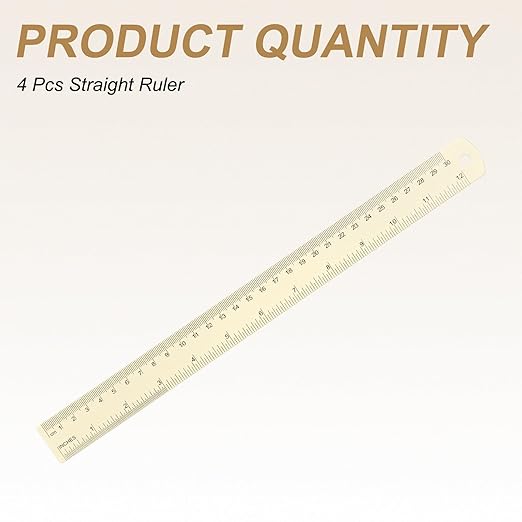 HARFINGTON 4pcs Metal Straight Ruler 30cm Metric SAE Aluminum Alloy Measuring Rulers Scale Tool with Hole for Measure Study Reading Classroom Office, White