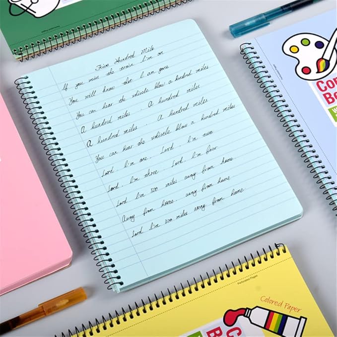 KAISA Colored Paper Spiral Notebook, Wide Ruled 7-1/2"x 9-3/4" Wirebound 1 Subject Notebooks, 100 Sheet/pad 4Pads/Pack, SC10001W