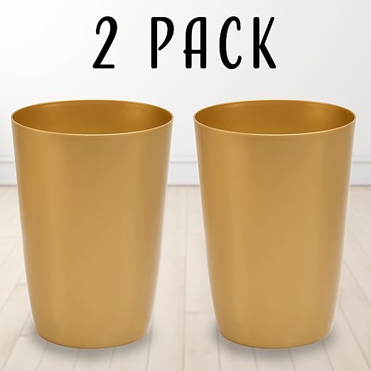 HOLDN’ STORAGE Small Trash Can - Set of 2 Open Top Waste Bin of 1.58 Gallon, Compact Waste Can Perfect for Bathroom, Kitchen, Office, Dorm - Durable Garbage Can - Soft Brass