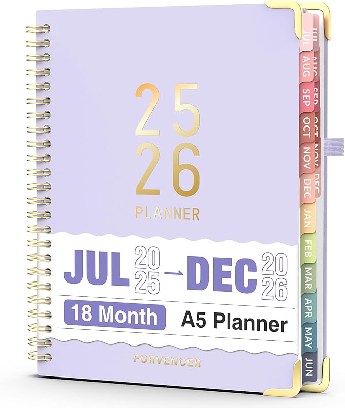 Jul 2025 - Dec 2026 Planner, Forvencer Academic Planner 2025-2026, 18 Month Daily Planner, 6" x 8", Weekly & Monthly Agenda Book, Hardcover Calendar Book, School Supplies for Student Teacher, Purple