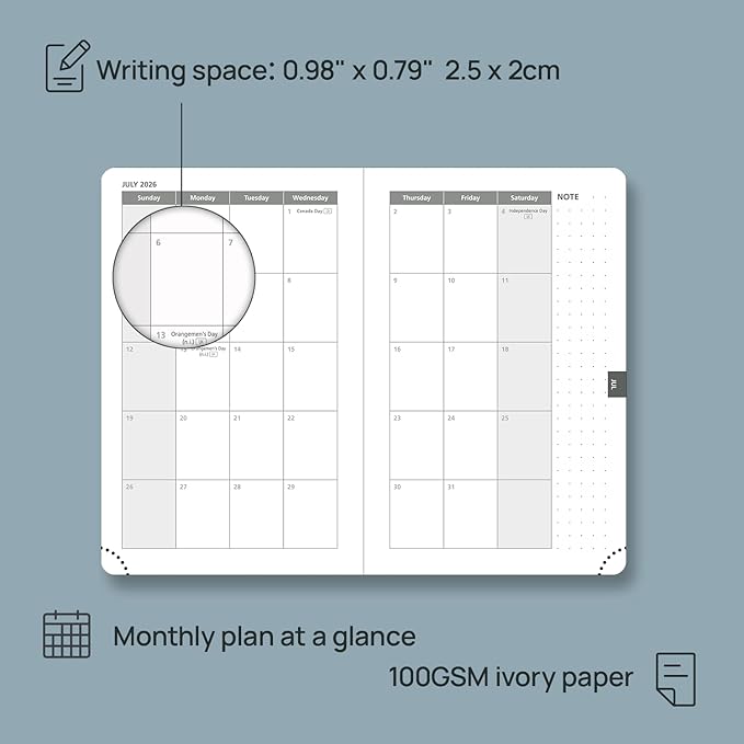 POPRUN Weekly Planner 2026 Calendar (Pocket 4'' x 6.25'') 12 Months Notebook with Horizontal Layout, Leather Hardcover, Inner Pocket, 100GSM Thick Paper, Pen Holder TJ - Aquamarine