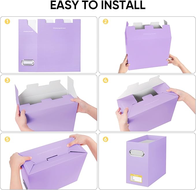 BALEINE File Organizer Box, Cardboard File Folder Organizer with Handle for Letter Size, Portable Collapsible Hanging Filing Box for Home Office Document Storage (2 Pack, Lavender)