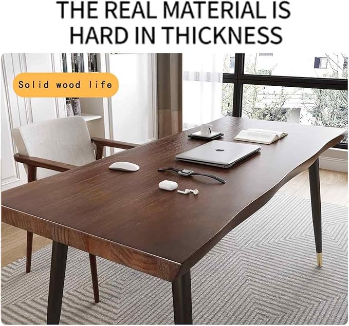 Modern Simple Style 55" Standing Desk Study Computer Desk - Black Metal Frame, Solid Wood Planks, for Home Office Bedroom