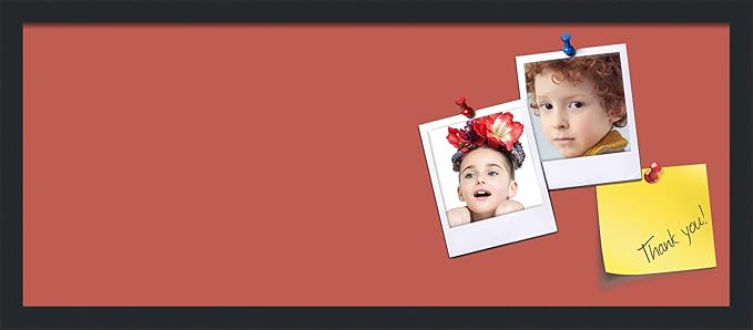 PinPix 30x12 Inch Cork Bulletin Board. This Decorative Framed Pin Board Comes with Crimson Pastel Design and a Satin Black Frame. Ideal for Home Office Decor or Message Board (PinPix-1807)