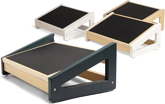 WOOD CITY Foot Rest for Under Desk at Work, 3 Heights Adjustable Footrest with Silicone Surface, 2in1 Foot Stool Improve Posture, Reduce Fatigue & Pain, Ideal for Home/Office/Gaming(Natural-Deep Blue)