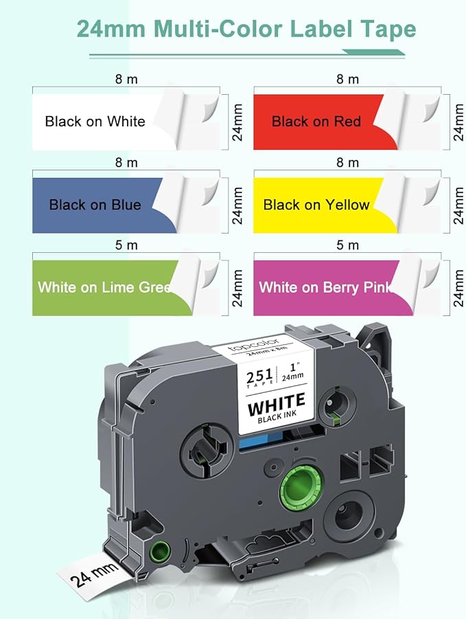6-Pack 24mm 0.94" Label Maker Tape Compatible for Brother Label Tape 1 Inch PTouch Tze Tz 24mm Laminated Colored for PTP710BT PT-D610BT PTD600 PT2300, White/Red/Yellow/Blue/Green/Pink