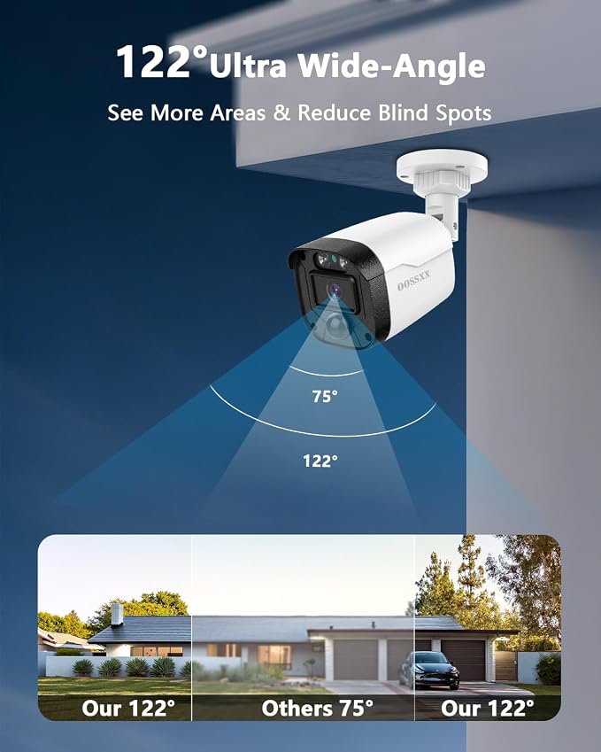 OOSSXX 5MP Wired Security Camera System Outdoor, 8CH DVR, 4 x 122° Wide Angle - Image 2