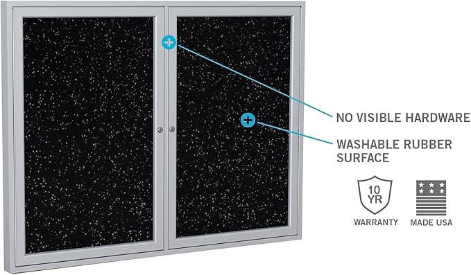Ghent 36"x30" 1-Door indoor Enclosed Recycled Rubber Bulletin Board, Shatter Resistant, with Lock, Satin Aluminum Frame,Confetti (PA13630TR-CF) ,Made in the USA