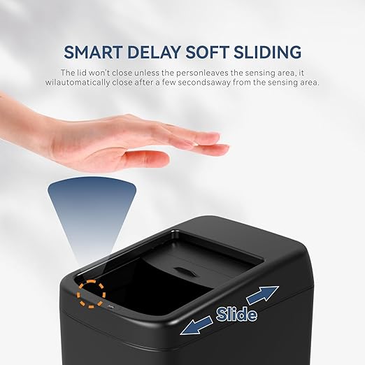 ELLO&ALLO Garbage Can Motion Sensor Trash Can 13 Gallon for Kitchen with Roll Up Lid, Automatic Touchless High-Capacity Black Waste Bin