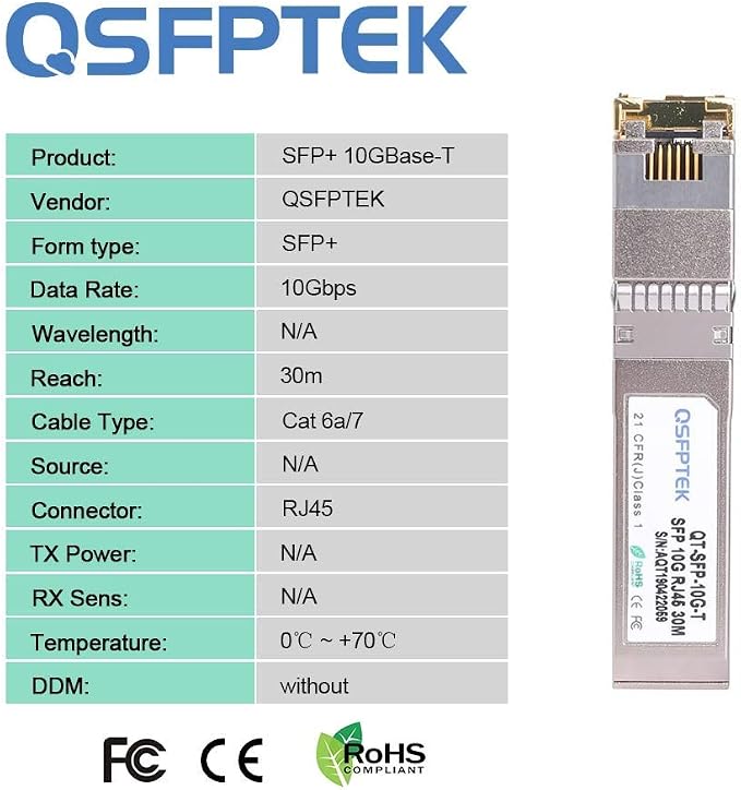 QSFPTEK 10GBase-T SFP+ to RJ45, 10G Copper Module, 10Gbe T Mini Gbic 10 Gigabit - Image 7