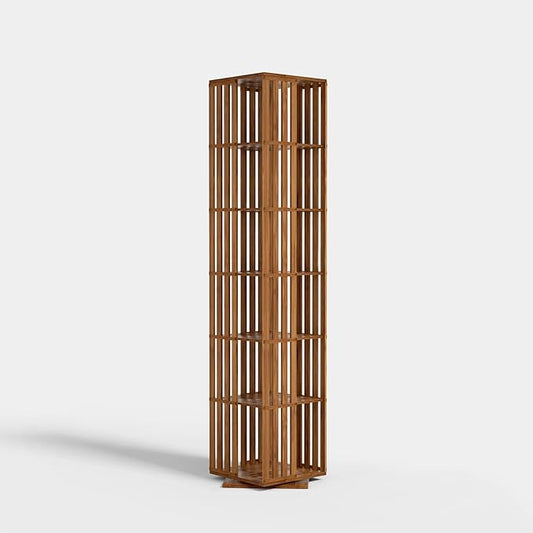Rotating Bookshelf Tower, 360 Display Spinning Bookcase, Bamboo Bookshelf Floor Standing Storage Rack, Wood Narrow Book Shelf Organizer for Kids&Adults, Walnut 6 Tier