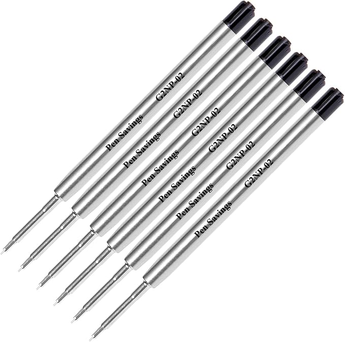 6 Pack, Pen Savings Gel Pen Refills Compatible with Parker Ballpoint Pens, .5mm Extra Fine Needle Point, Smooth Writing, Frictionless Flow (Bulk Packed) (Black)