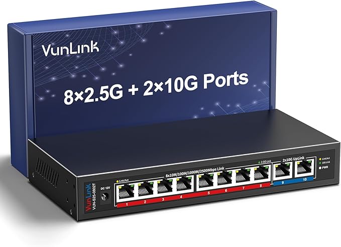 10Gb Ethernet Switch with 8 x 2.5GbE RJ45 + 2 x 10GbE RJ45 Ports, VunLink 10 by VunLink