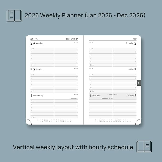 POPRUN Pocket Calendar 2026 (Small Size- 4'' x 6.25") Weekly and Monthly for Purse - Planner 2026 (Jan. 2026 - Dec. 2026) with Vegan Leather Soft Cover, Plastic Ruler, Pen Holder and More - Night Sky Blue