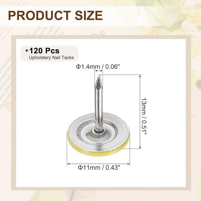 uxcell 120Pcs Push Pins, 11mmx13mm Round Flat Head Decorative Thumb Tacks Upholstery Tacks for Cork Board Office Wall Hangings, Yellow