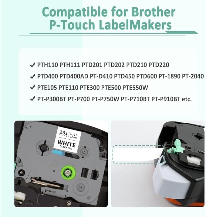 6-Pack Tz 12mm 0.47" Label Tape Compatible for Brother Tze135 Tze335 Tze435 Tze535 Tze735 P Touch Tze Label Tape 12mm 1/2" Laminated Multi-Color for PTD210 PTH110 PTD220 PTD400 PTD600 PT2040