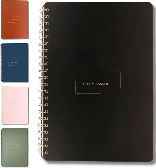 | Ultimate Yearly, Daily, Weekly, Monthly Planner | 8.25" x 11.75" | To Do List Notebook for Work | Simple Design | Multiple Layouts | Academic Planner and Organizer Notebook (Black, Yearly Planner - Portrait)