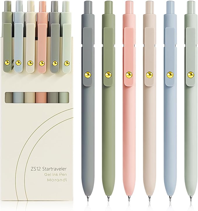 Gel Pens, 6 Pcs 0.5mm Fine Point Smooth Writing Pens Cute Pens, High-End Series Black Ink Pens for Journaling Note Taking, School Office Supplies for Women Men (6 Pcs Gold Morandi)