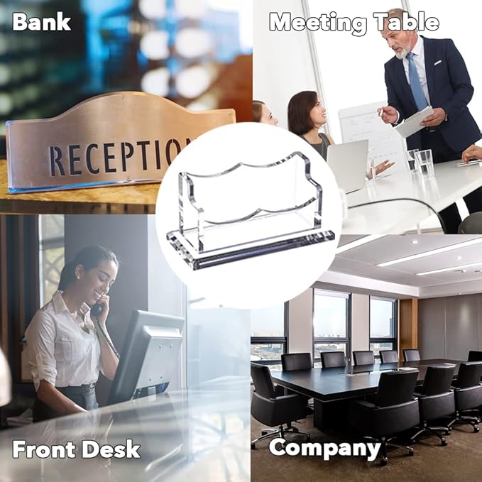 PARTSPOWER 4 Packs Acrylic Business Card Holders for Desk, Horizontal Clear Business Name Card Display Stand, Desk Accessory Business Name Card Organizer (Horizontal, 1-Slot)