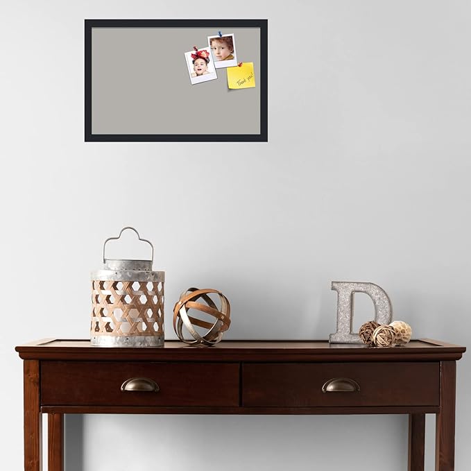 PinPix 22x14 Inch Cork Bulletin Board. This Decorative Framed Pin Board Comes with Dark Stone Design and a Satin Black Frame. Ideal for Home Office Decor or Message Board (PinPix-1808)