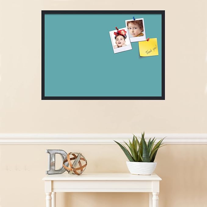 PinPix 34x24 Inch Cork Bulletin Board. This Decorative Framed Pin Board Comes with Aqua Pastel Design and a Satin Black Frame. Ideal for Home Office Decor or Message Board (PinPix-1806)