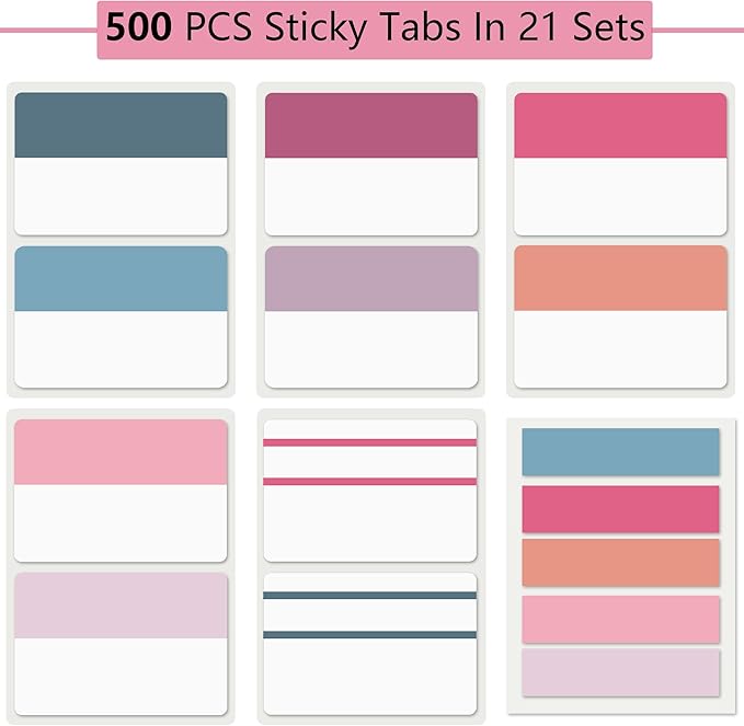ELII 500 PCS Sticky Index Tabs 2 Inch Colorful Sticky Tabs for Notebooks, Page Markers Tabs for Binders