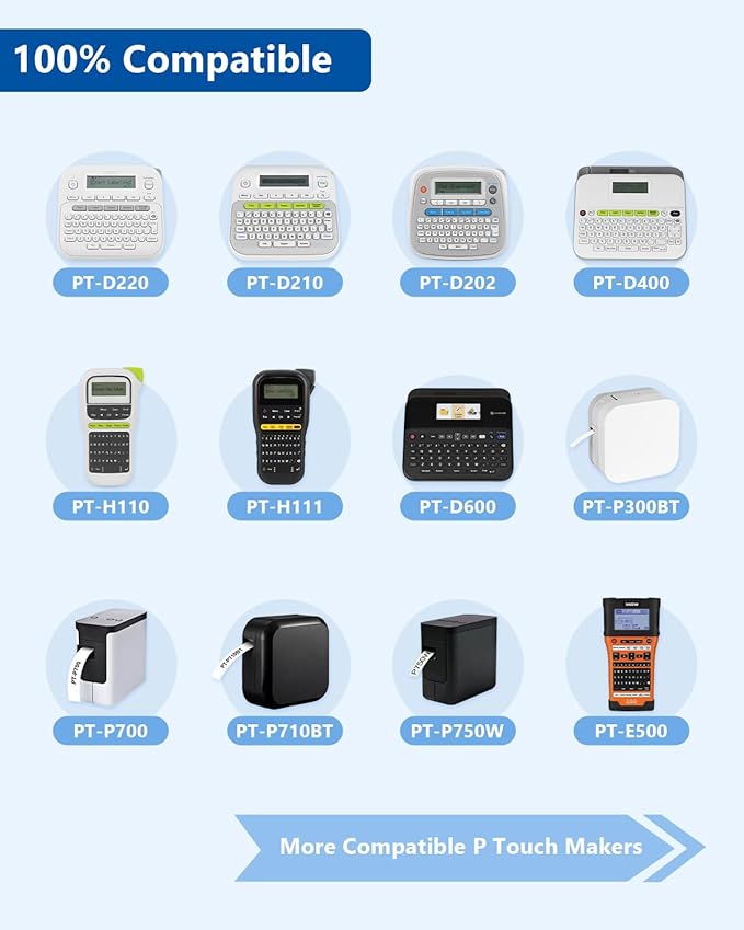 5-Pack TZe-221 Tape 9mm 0.35 Laminated White Compatible for Brother P Touch Label Tape TZe221 TZ-221 Work with Ptouch PT-D210 PT-D220 PT-H103W PT-1890 PT-D600 PT-D410 Label Maker, 3/8 Inch x 26.2 Ft