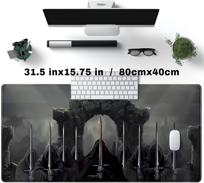 Knight Dark Grey Desk Pad Mat Anime Playmat Mouse Pad Gaming Large Mousepad for Desk Computer Pc Laptop Pad for Men, Equipped with Waterproof Storage Bag Non-Slip (31.5x15.7 in)
