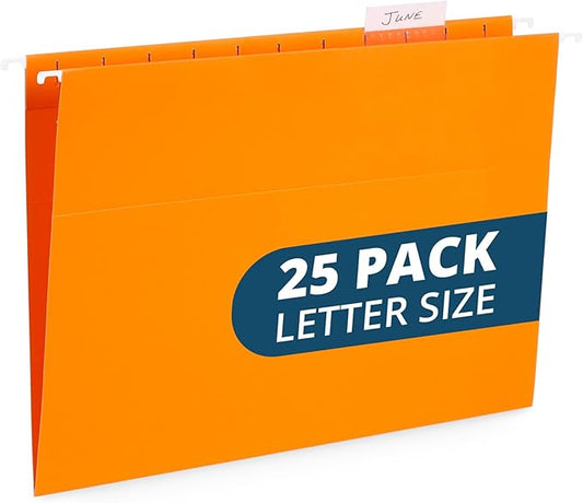 Blue Summit Supplies Hanging File Folders, 25 Reinforced Hang Folders, Designed for Home and Office Color Coded File Organization, Letter Size, Orange, 25 Pack