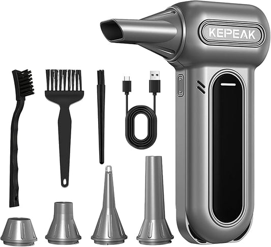 KEPEAK Electric Compressed Air Duster, 130000 RPM Cordless Rechargeable Air Duster for PC Clean, 4 Gear Portable Air Blower for Office, Car, Home, Outdoor-Replace Compressed Air Can