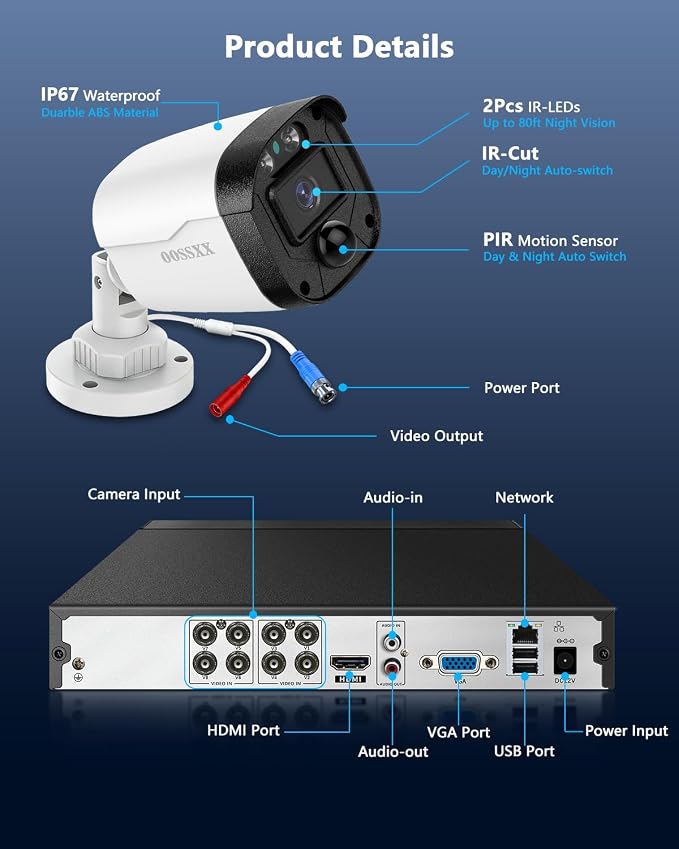 OOSSXX 5MP Wired Security Camera System Outdoor, 8CH DVR, 4 x 122° Wide Angle - Image 8