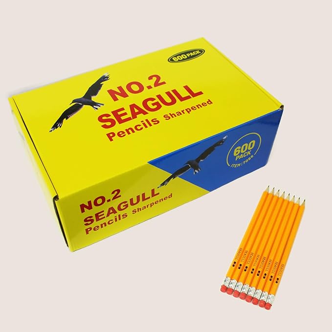 Seagull 600 Count Bulk Pack Pencils Pre-sharpened with Erasers, No. 2 HB Yellow Graphite Pencils for School Teacher Supplies, for Writing Drawing Sketching, Kids Party Favors