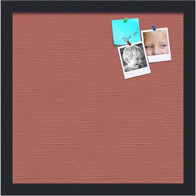 PinPix 14x14 Inch Cork Bulletin Board. This Decorative Framed Pin Board Comes with Crimson Pastel Design and a Satin Black Frame. Ideal for Home Office Decor or Message Board (PinPix-1807)