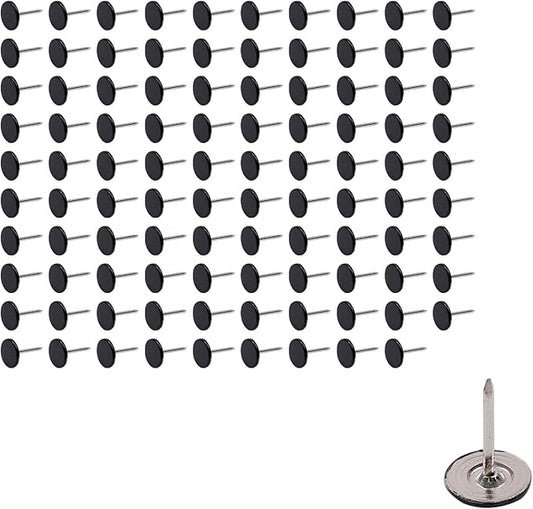 100Pcs Flat Head Upholstery Tacks Home Furniture Decor Tack Upholstery Nails Flat Push Pins Flats Thumb Tacks Black (11mmx17mm)