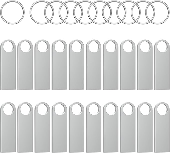 ABLAZE 8GB Flash Drive 20 Pack, Metal USB 2.0 Thumb Drives with Keychains USB Sticks Pendrives (Sliver)
