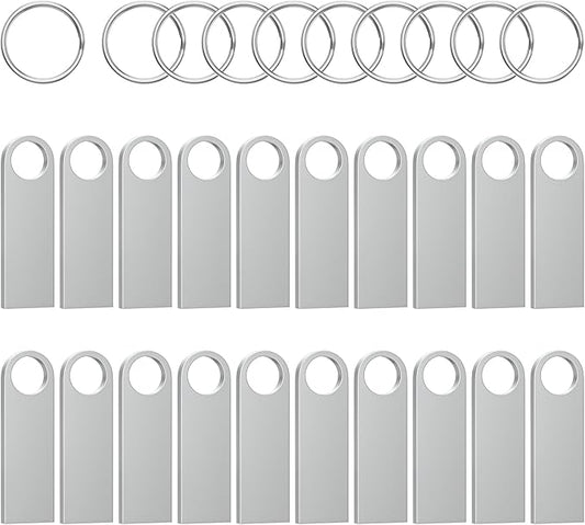 ABLAZE 128MB Flash Drive 20 Pack, Metal USB 2.0 Thumb Drives with Keychains USB Sticks Pendrives (Sliver)