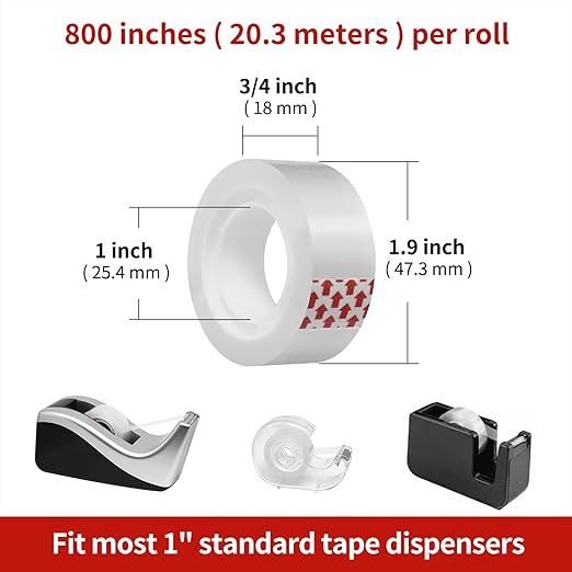 48 Rolls Transparent Tape Refills, Clear Tape, 3/4 x 800 Inches, Glossy Gift Wrapping Tapes for Dispenser, Office, School, Home