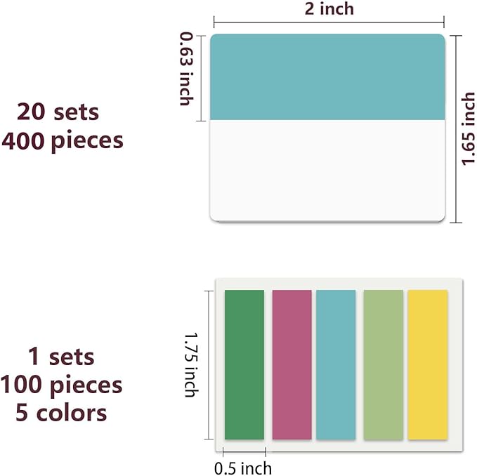 ELII 500 PCS Sticky Index Tabs 21 Sets, Colorful Book Tabs Sticky Tabs for Notebooks, Page Tabs for Binders, Page Markers Notebook Tabs