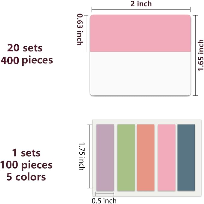 ELII 500 PCS Book Tabs 2 Inch Sticky Index Tabs, Colored Page Markers Repositionable Tags Reading Tabs Self Adhesive Tape Flags for Books, Binders, Notebook and File Folders