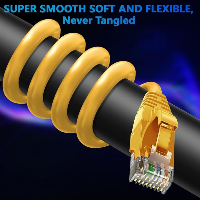 Adoreen Cat 6 Ethernet Cable 40 Ft-Yellow, Outdoor & Indoor Snagless Long Round - Image 2